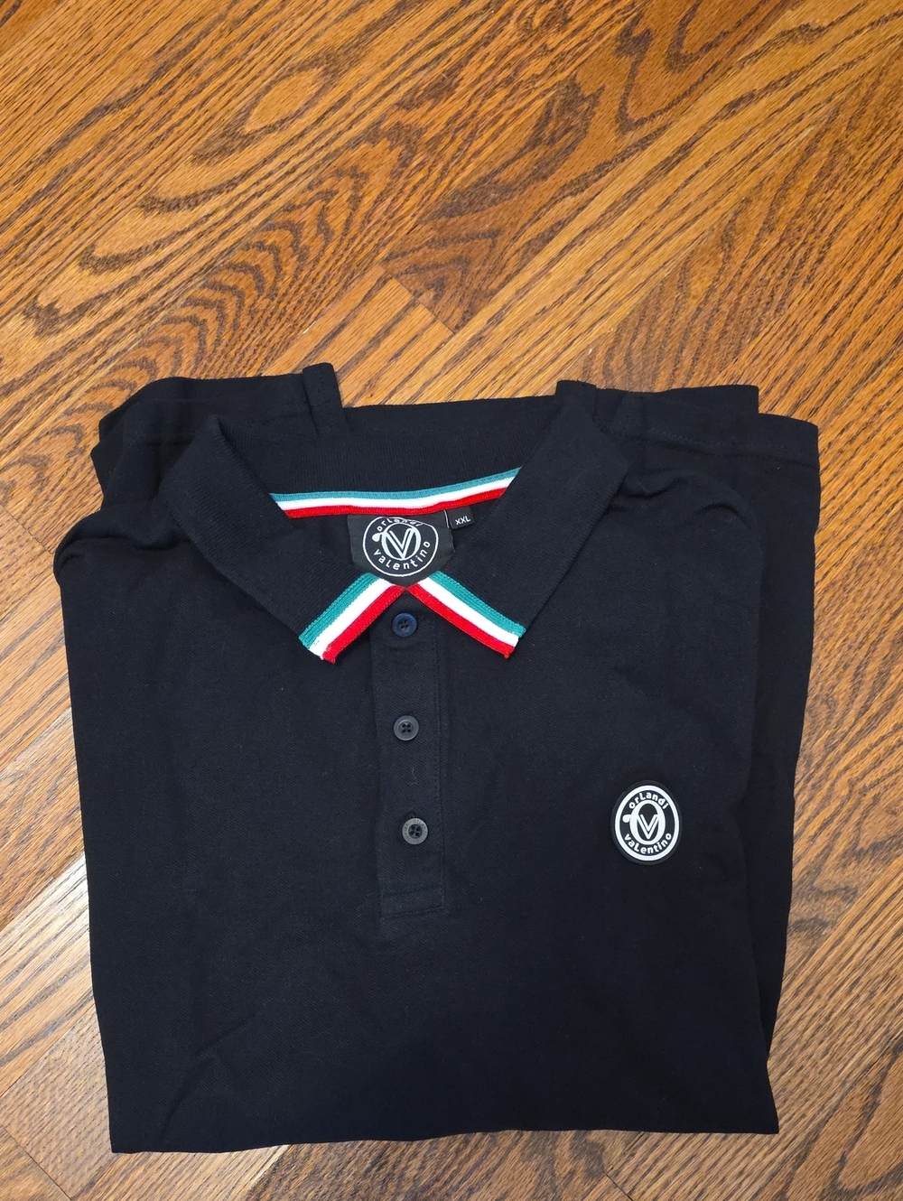 Valentino Orlandi Mens Polo Shirt XXL Black Cotton Tri-Color Trim Designer NWOT - Picture 1 of 5